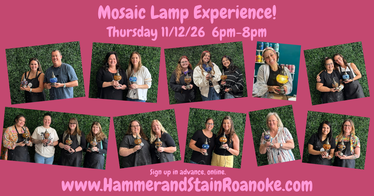 11/12/26 (Thursday) Mosaic Lamp Experience! 6pm - 8pm