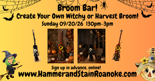 09/20/26 (Sunday) Broom Bar: Create Your Own Witchy or Harvest Broom! 130pm - 3pm