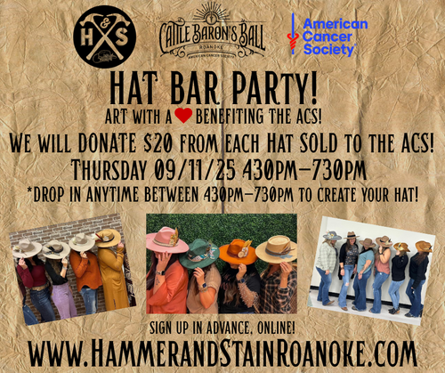 09/11/25 (Thursday) Cattle Baron's Ball Hat Bar! (Art with a Heart for the ACS) 430pm - 730pm