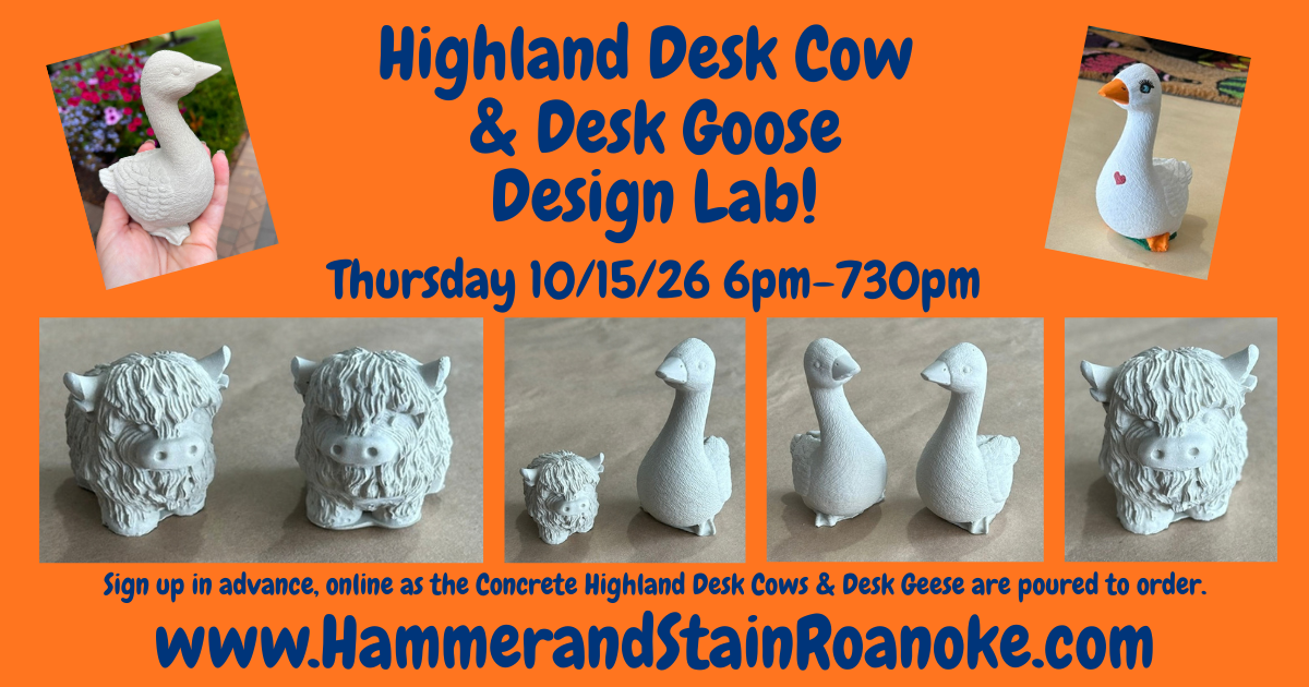 10/15/26 (Thursday) Highland Desk Cow & Desk Goose Design Lab! 6pm - 730pm