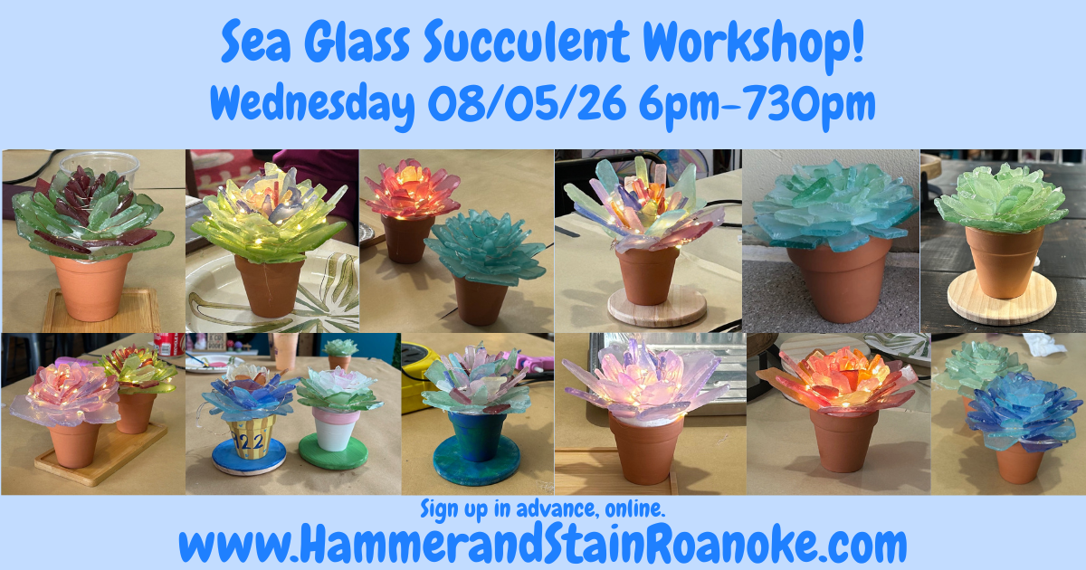 08/05/26 (Wednesday) Sea Glass Succulent Workshop!  6pm - 730pm