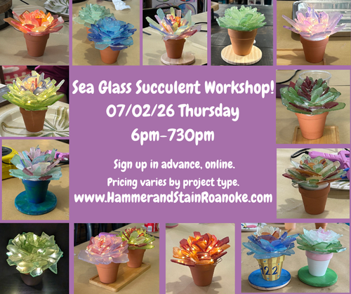 07/02/26 (Thursday) Sea Glass Succulent Workshop!  6pm - 730pm (Copy)