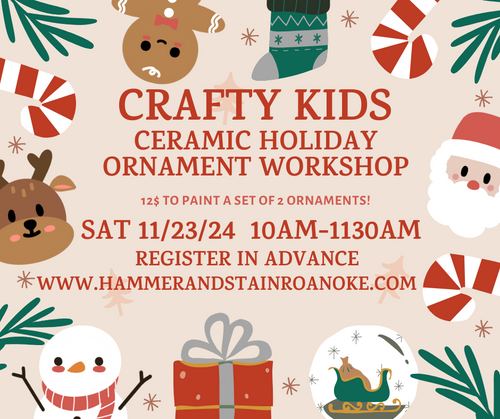 11/23/24 Crafty Kids Ceramic Holiday Ornament (Set of 2) Workshop!